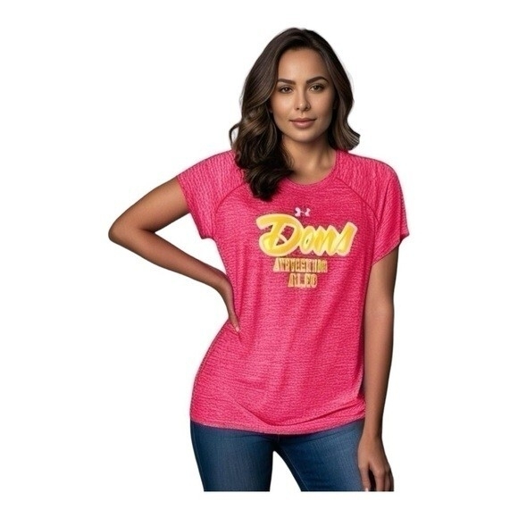 Under Armour Womens Heat Gear T Shirt L Red Loose Fit Short Sleeve Athletic NWOT - Picture 2 of 5